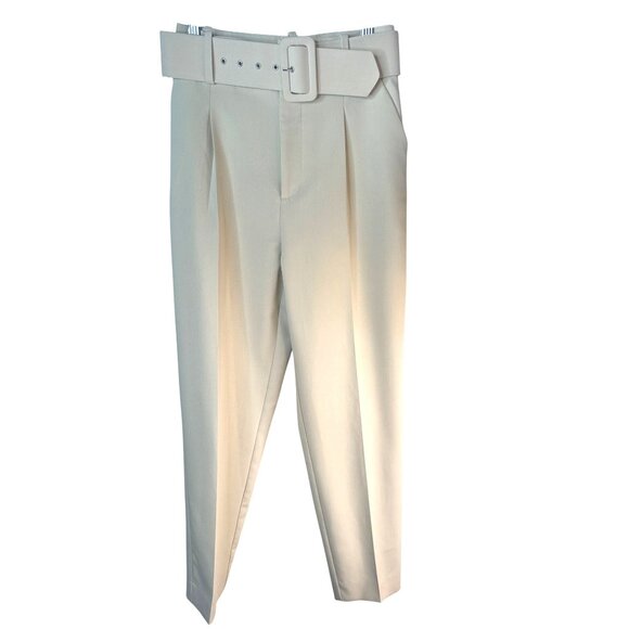 NWOT ZARA XS High-Waist Trousers With Wide Belt Neutral Cream High Rise - Picture 5 of 16